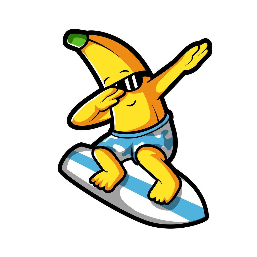 Vector illustration of surf rider cartoon Banana dabbing