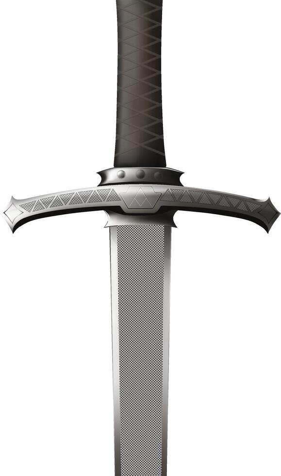 Close up sword with handle, guard and blade, vector illustration