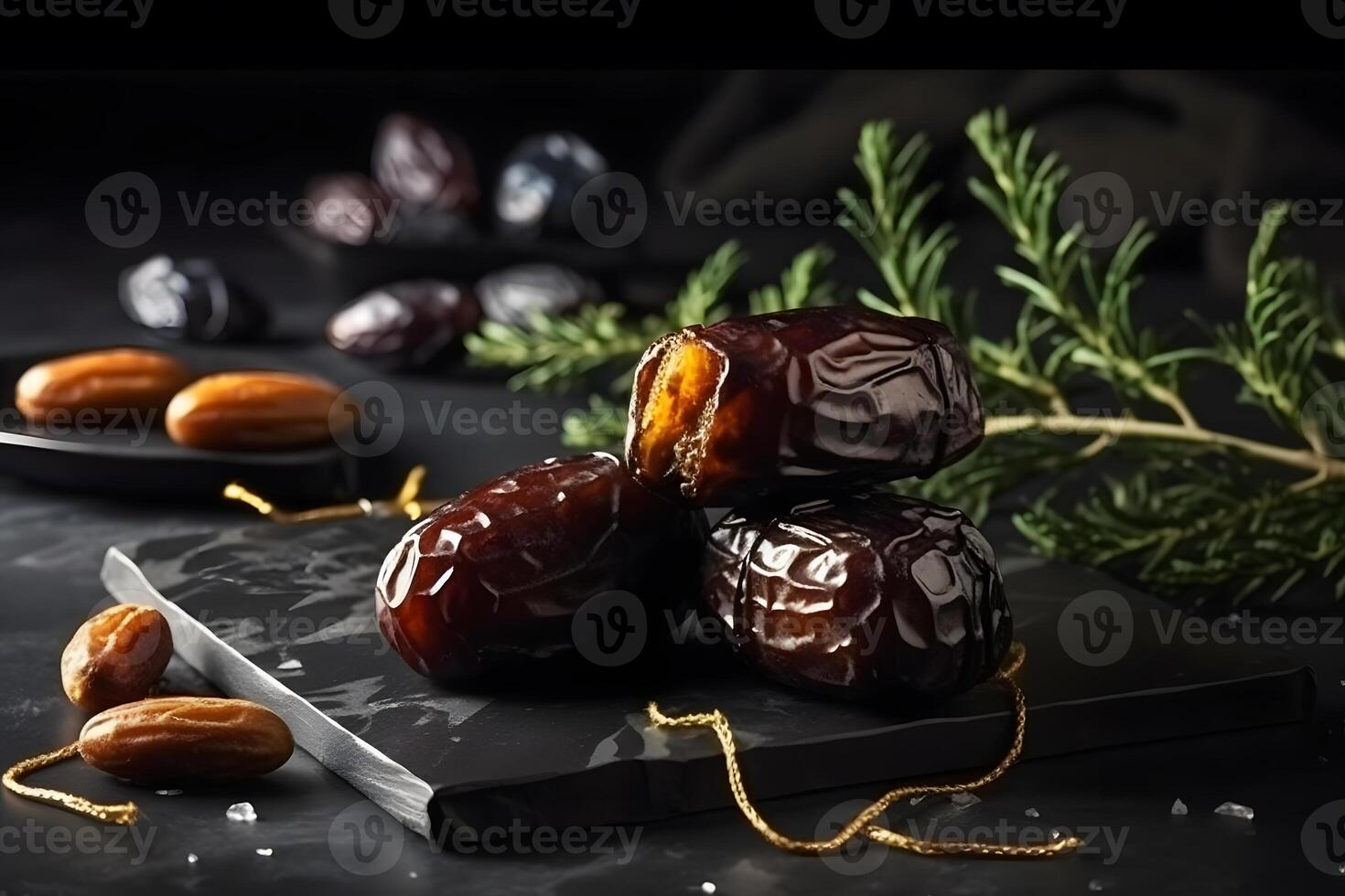 AI generated Dates on a dark background. Neural network AI generated photo