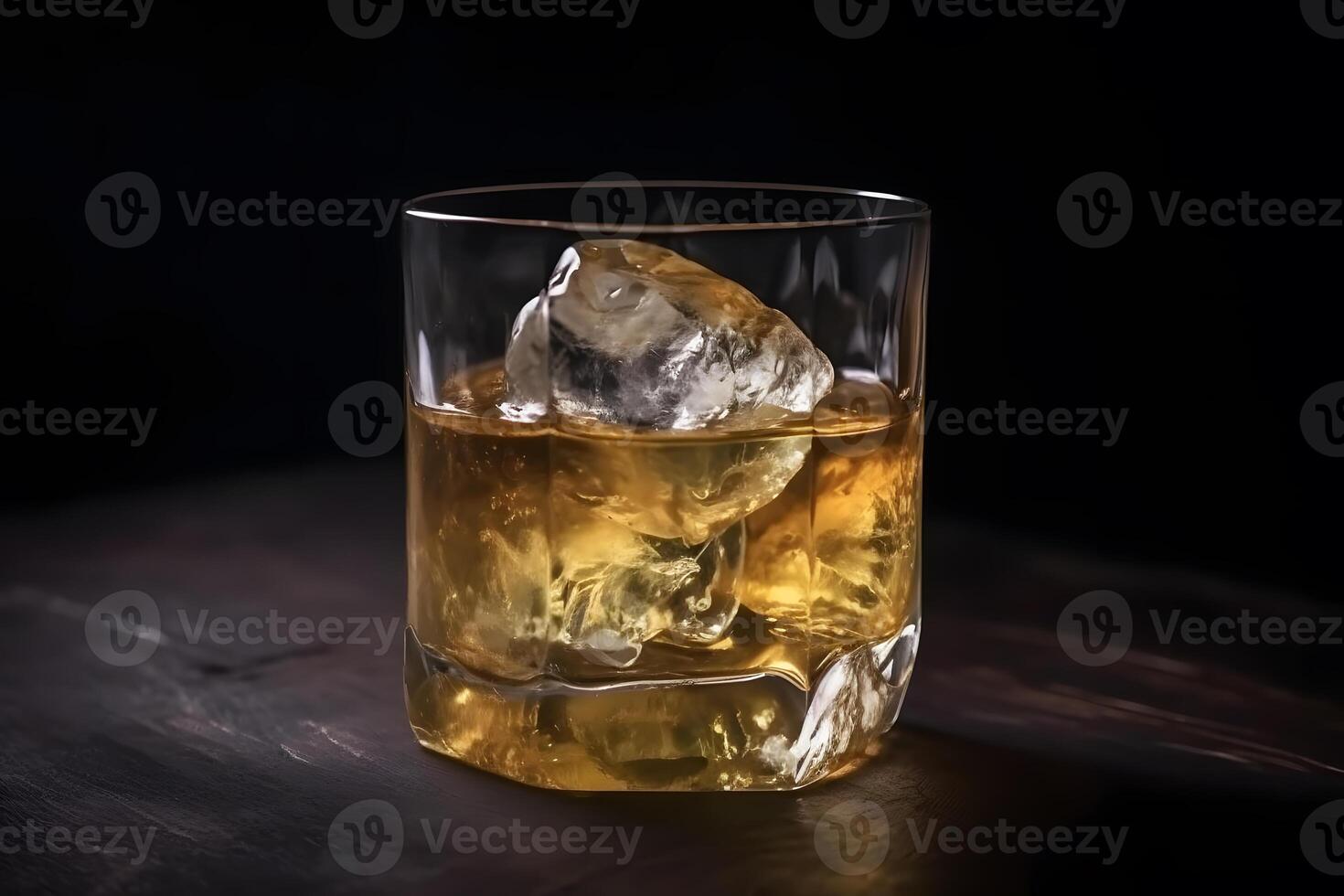 AI generated close up of a shot of whiskey on a bar top. Neural network AI generated photo