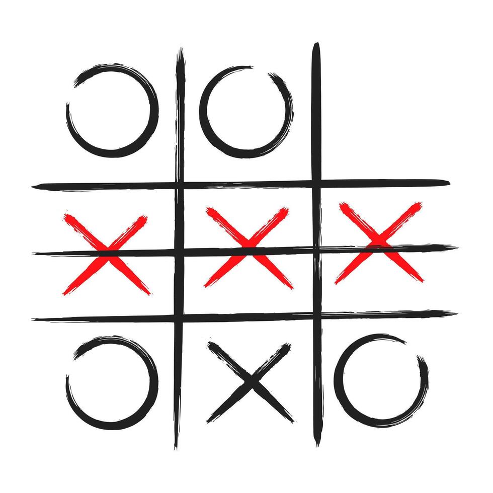 Tic tac toe xo game hand drawn grid doodle template vector illustration.