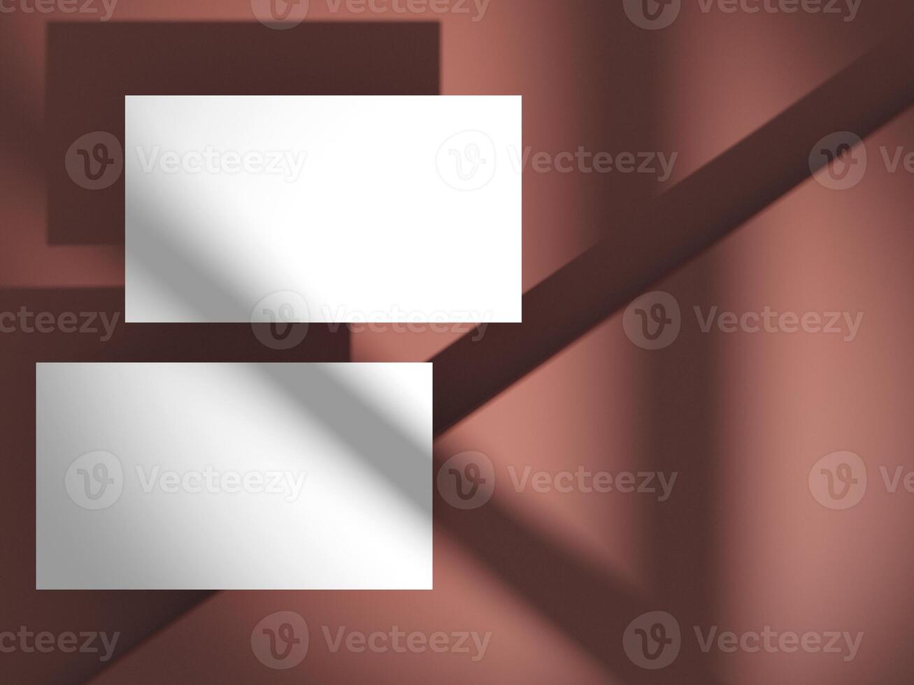 Corporate stationery set mockup at white textured business card paper on brown background. photo
