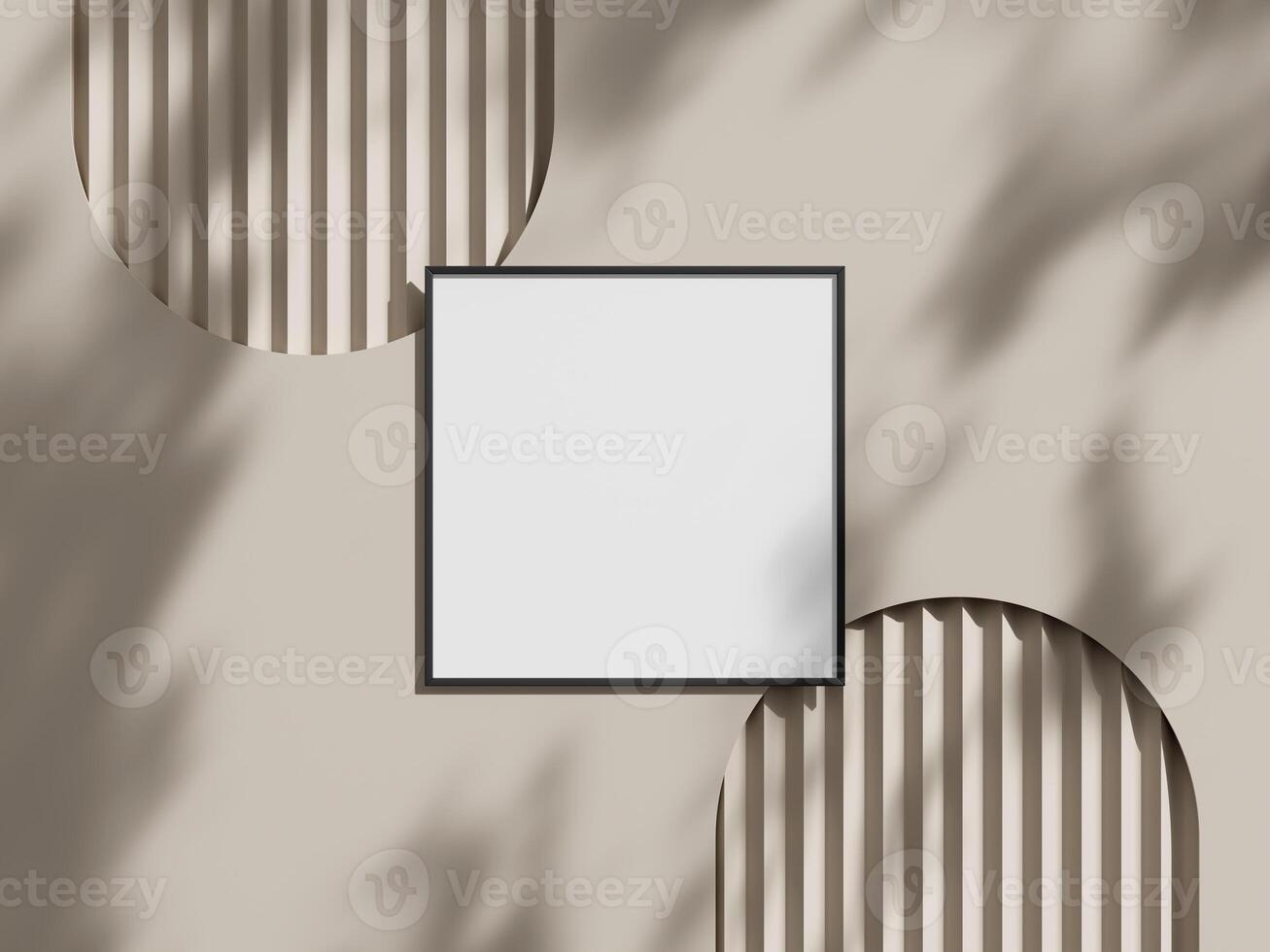 Blank poster with frame mockup on brown wall photo