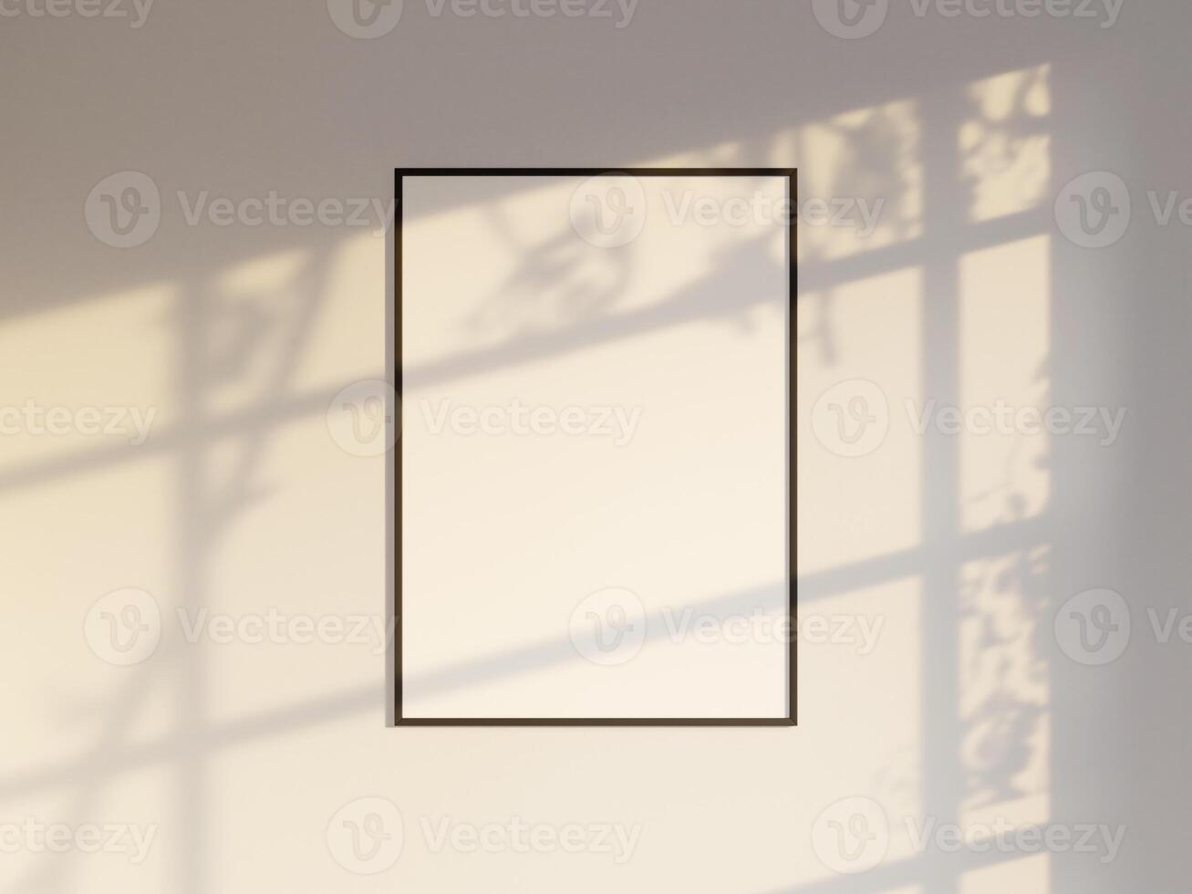 Mockup poster frame in modern interior background with summer sunlight photo