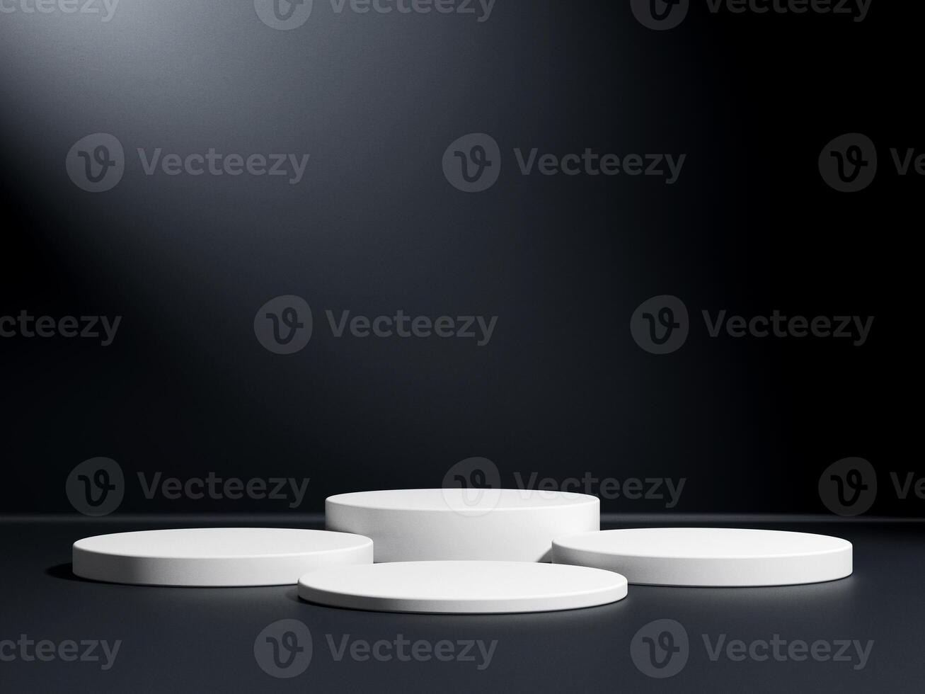 White podium or pedestal display on dark background with platform. Blank product shelf standing backdrop. photo