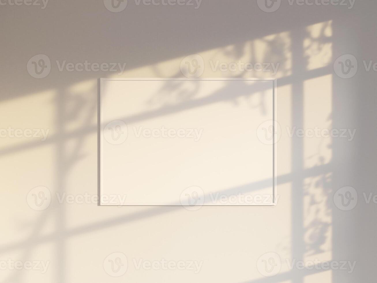Mockup poster frame in modern interior background with summer sunlight photo
