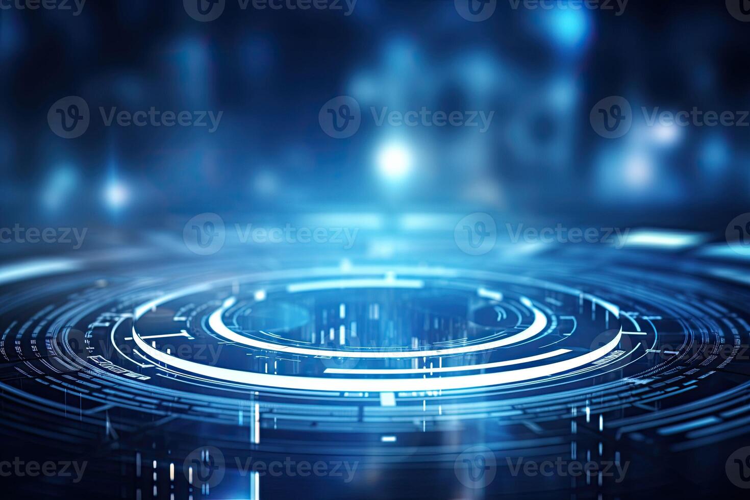 AI generated Futuristic Blue Neon Light Circle on Digital Technology Background photo