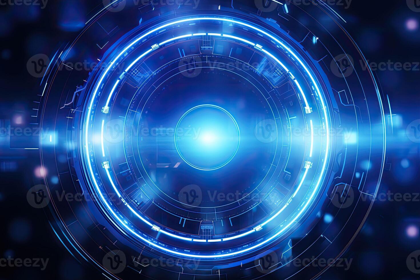 AI generated Futuristic Blue Neon Light Circle on Digital Technology Background photo