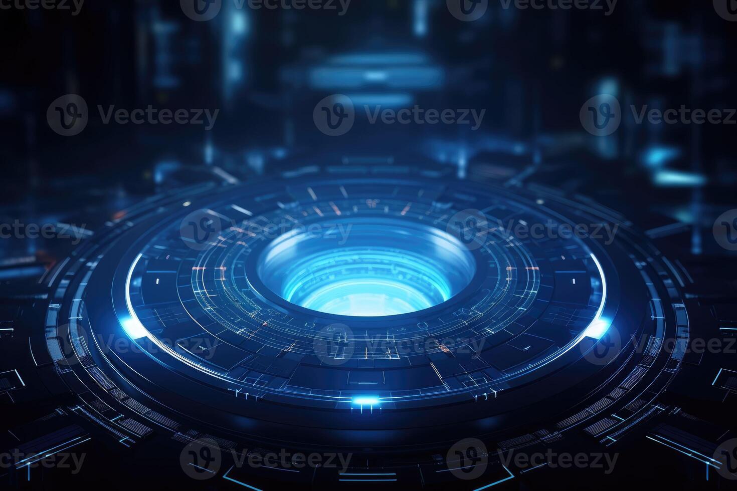 AI generated Futuristic Blue Neon Light Circle on Digital Technology Background photo