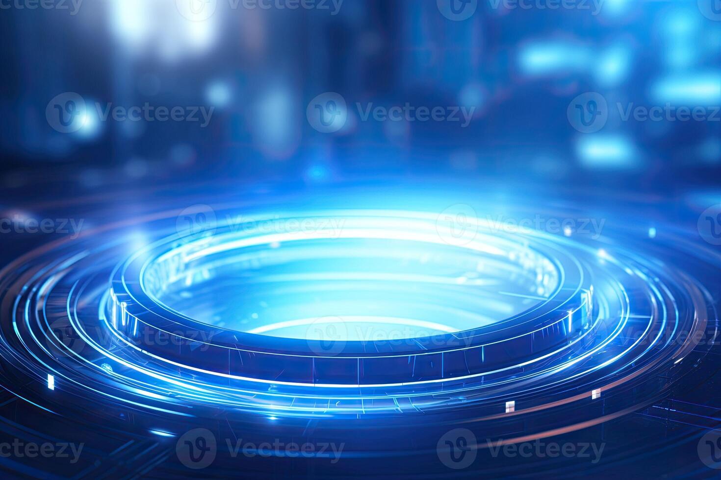 AI generated Futuristic Blue Neon Light Circle on Digital Technology Background photo