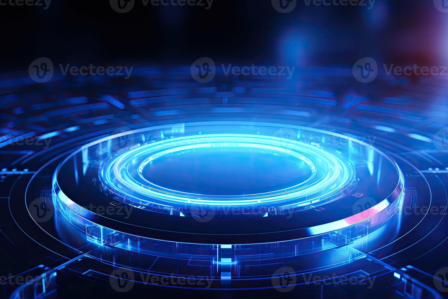 AI generated Futuristic Blue Holographic Interface in a Cybernetic Cityscape photo