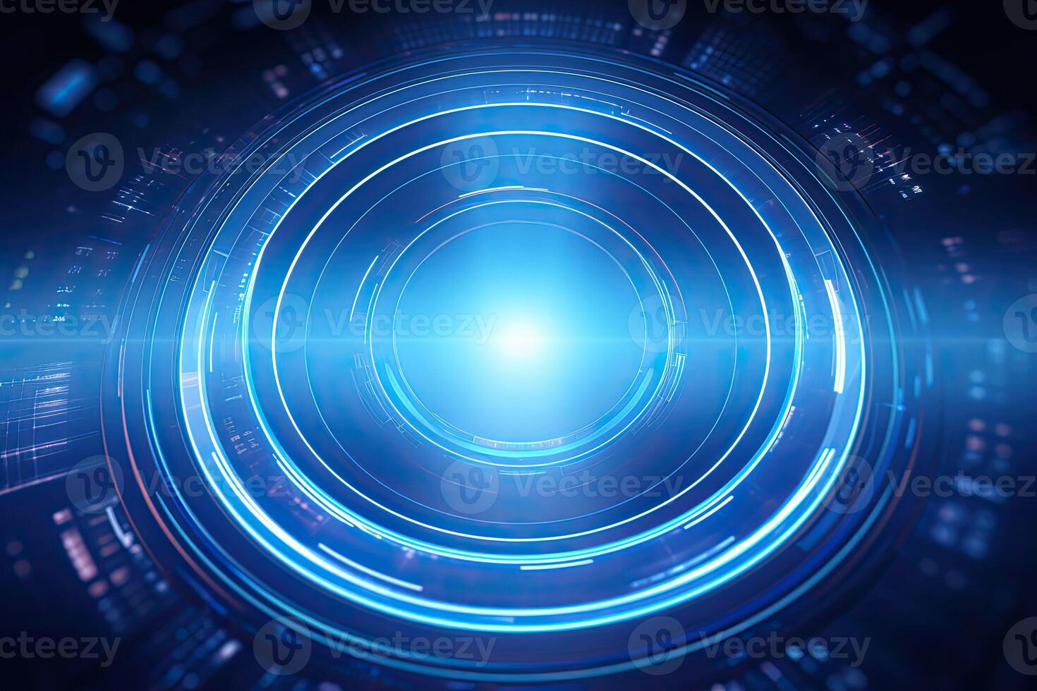 AI generated Futuristic Blue Neon Light Circle on Digital Technology Background photo