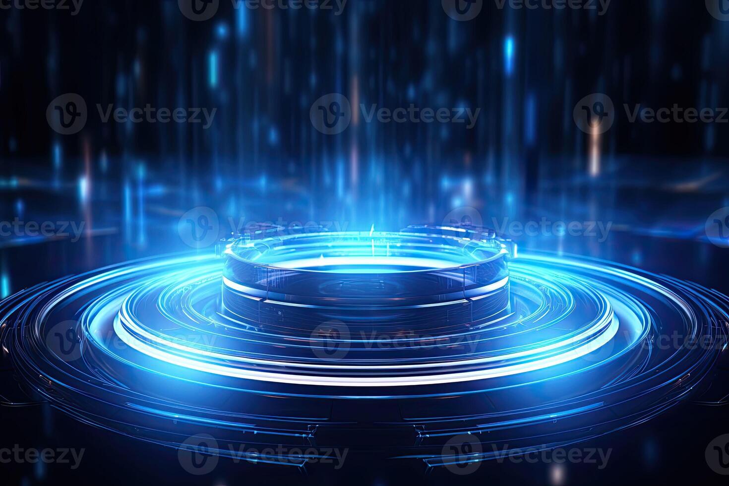 AI generated Futuristic Blue Neon Light Circle on Digital Technology Background photo