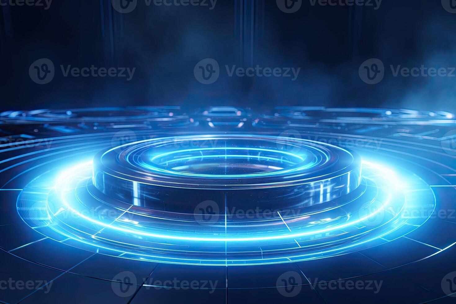 AI generated Futuristic Blue Holographic Interface in a Cybernetic Cityscape photo