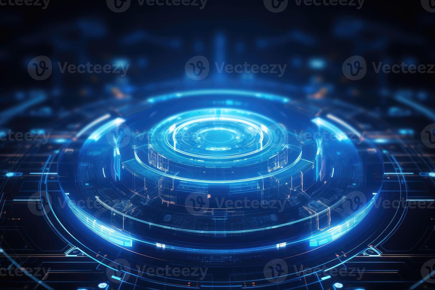 AI generated Futuristic Blue Neon Light Circle on Digital Technology Background photo