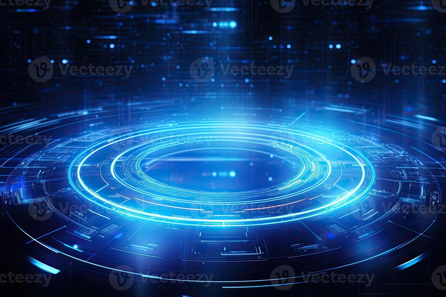 AI generated Futuristic Blue Neon Light Circle on Digital Technology Background photo