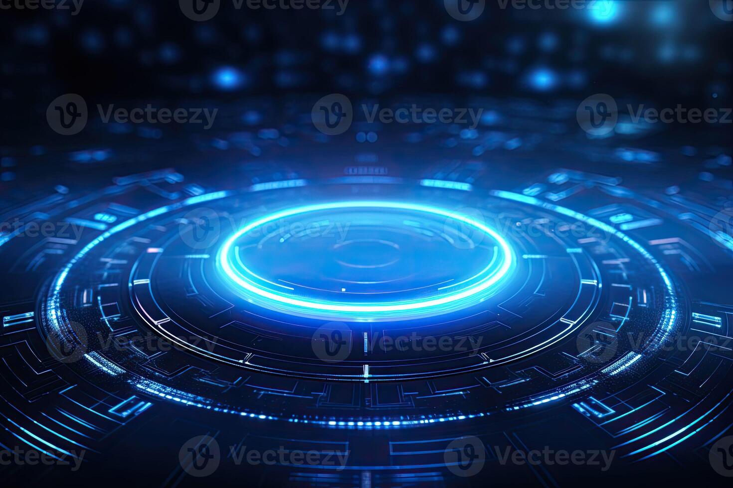 AI generated Futuristic Blue Neon Light Circle on Digital Technology Background photo