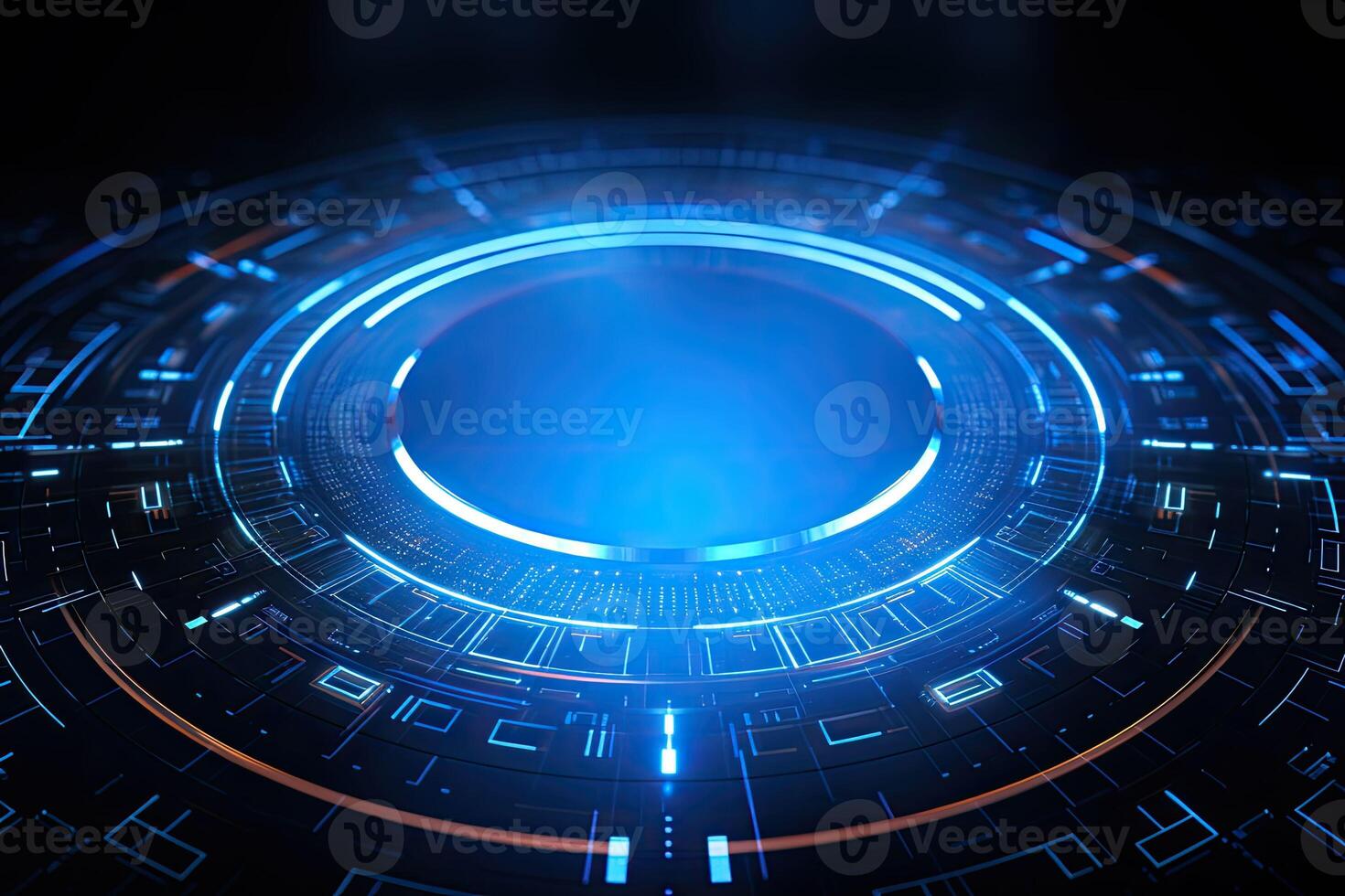 AI generated Futuristic Blue Neon Light Circle on Digital Technology Background photo