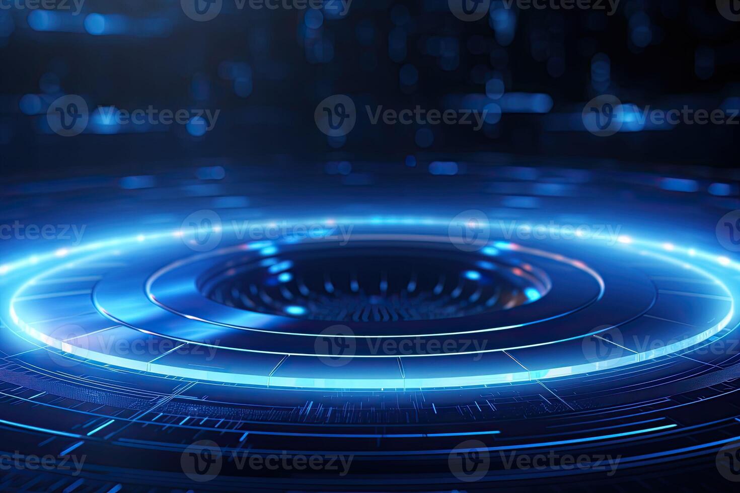 AI generated Futuristic Blue Neon Light Circle on Digital Technology Background photo