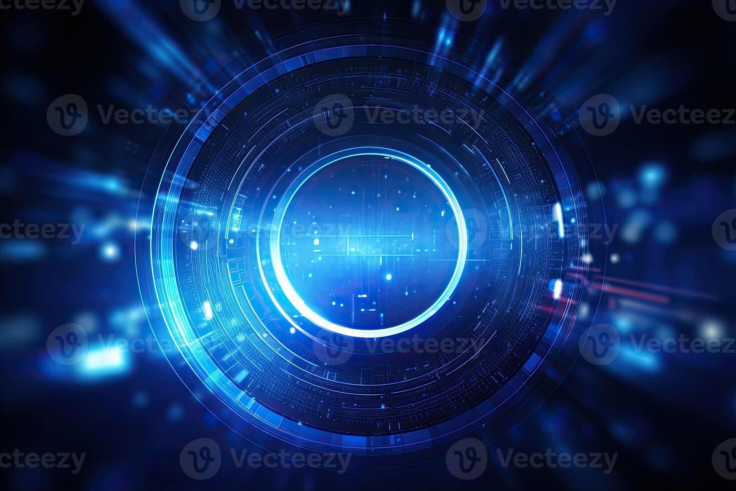 AI generated Futuristic Blue Neon Light Circle on Digital Technology Background photo