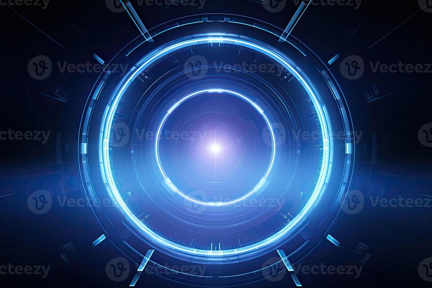 AI generated Futuristic Blue Neon Light Circle on Digital Technology Background photo