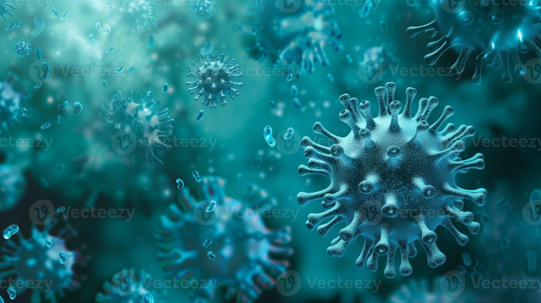 AI generated Blue Virus Particles Multiplying Animation photo