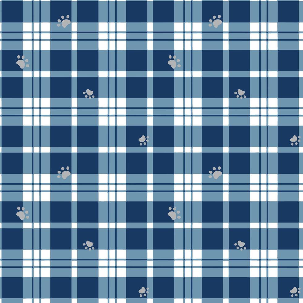 Vector Seamless Lines with paw prints pattern abstract on isolated background. Grid paper used for notes or decoration. French style seamless pattern texture for shirts, plaid, tablecloths, clothes