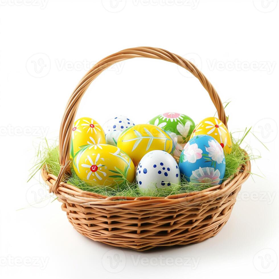 AI generated Colorful Easter Eggs in Wicker Basket photo