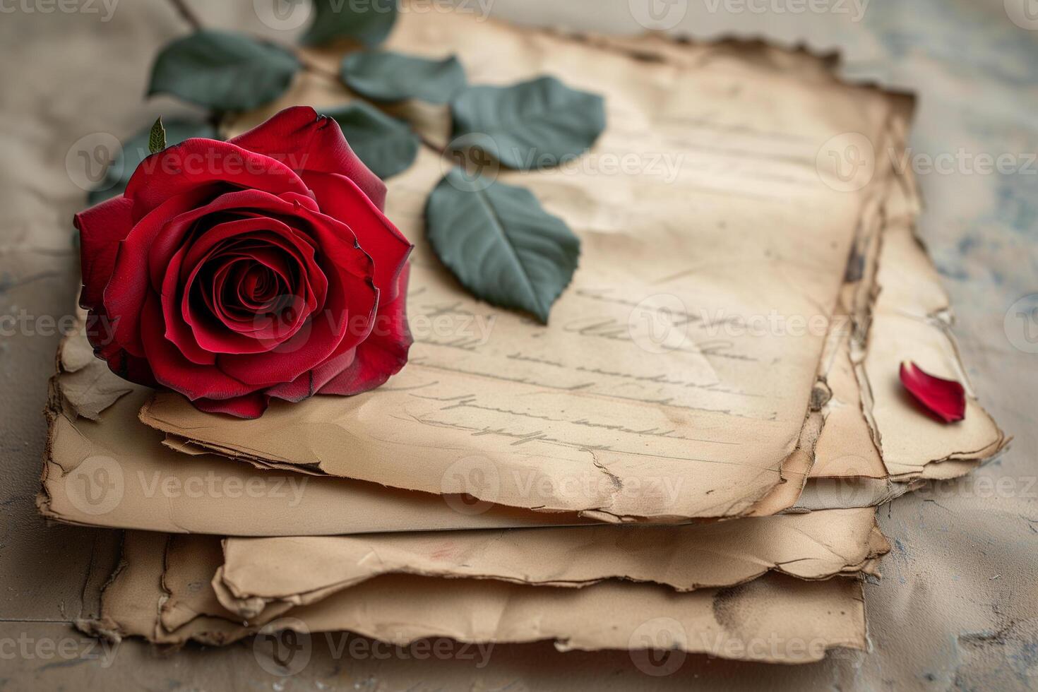 AI generated Romantic letters retro old and red rose background photo