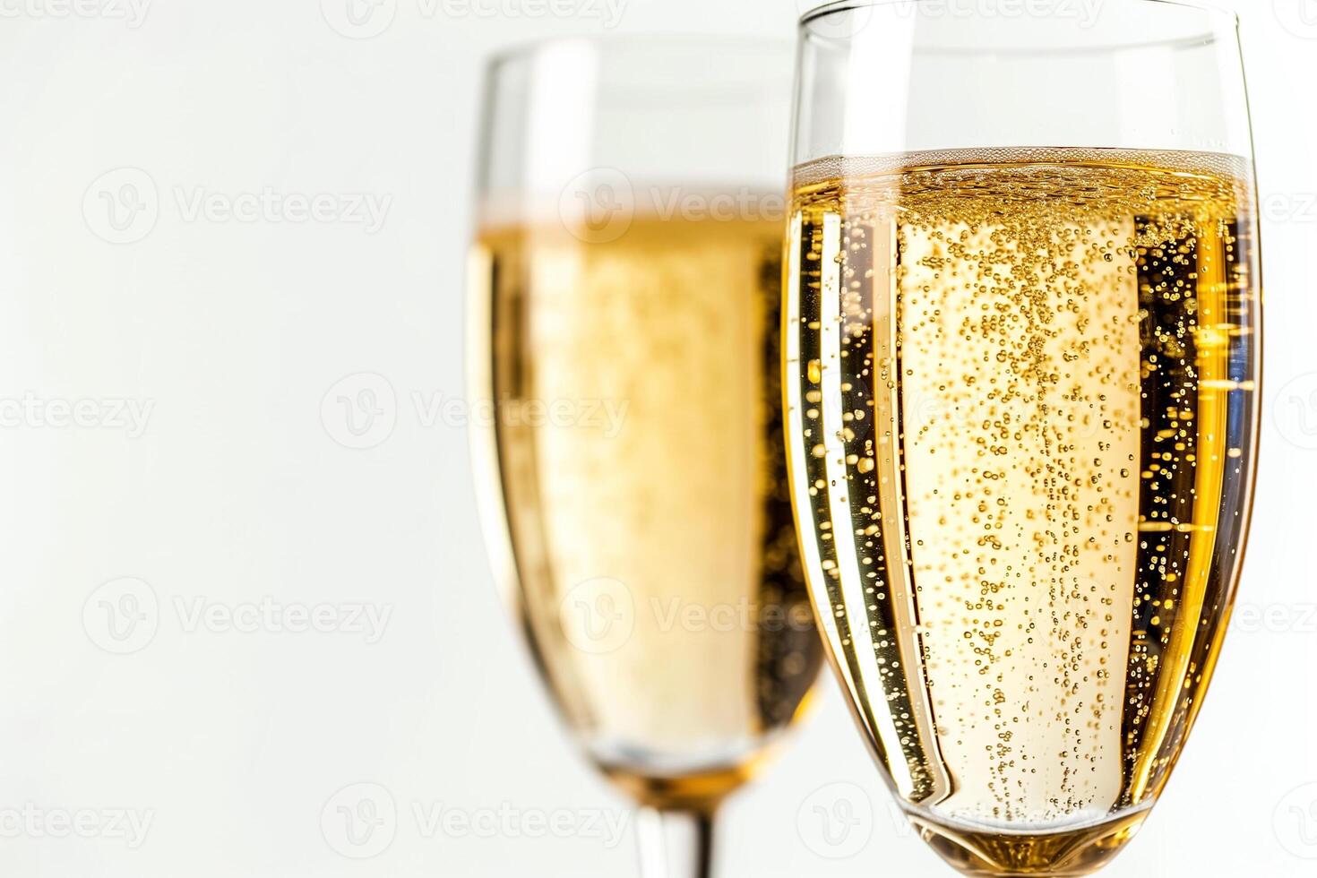 ai generado burbujeante champán brindis en blanco fondo foto