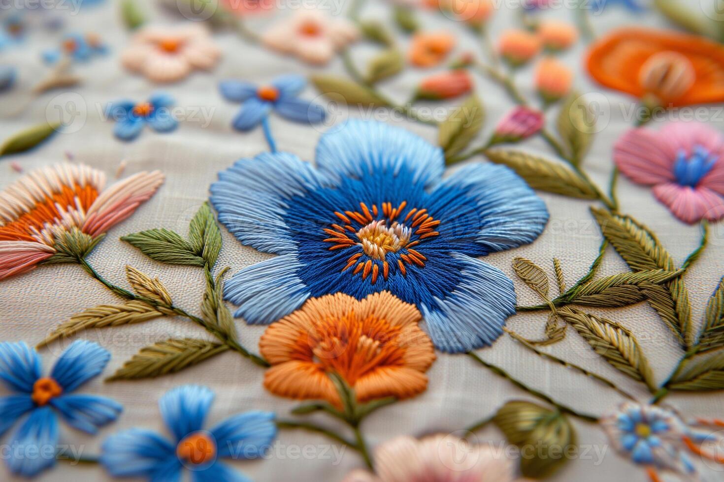 AI generated Vibrant Embroidery Craftsmanship Close Up Detail photo