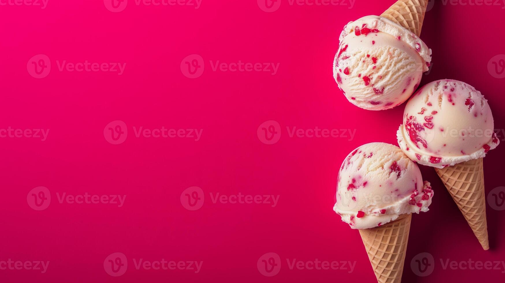 AI generated Summer Strawberry Scoops in Waffle Cones photo