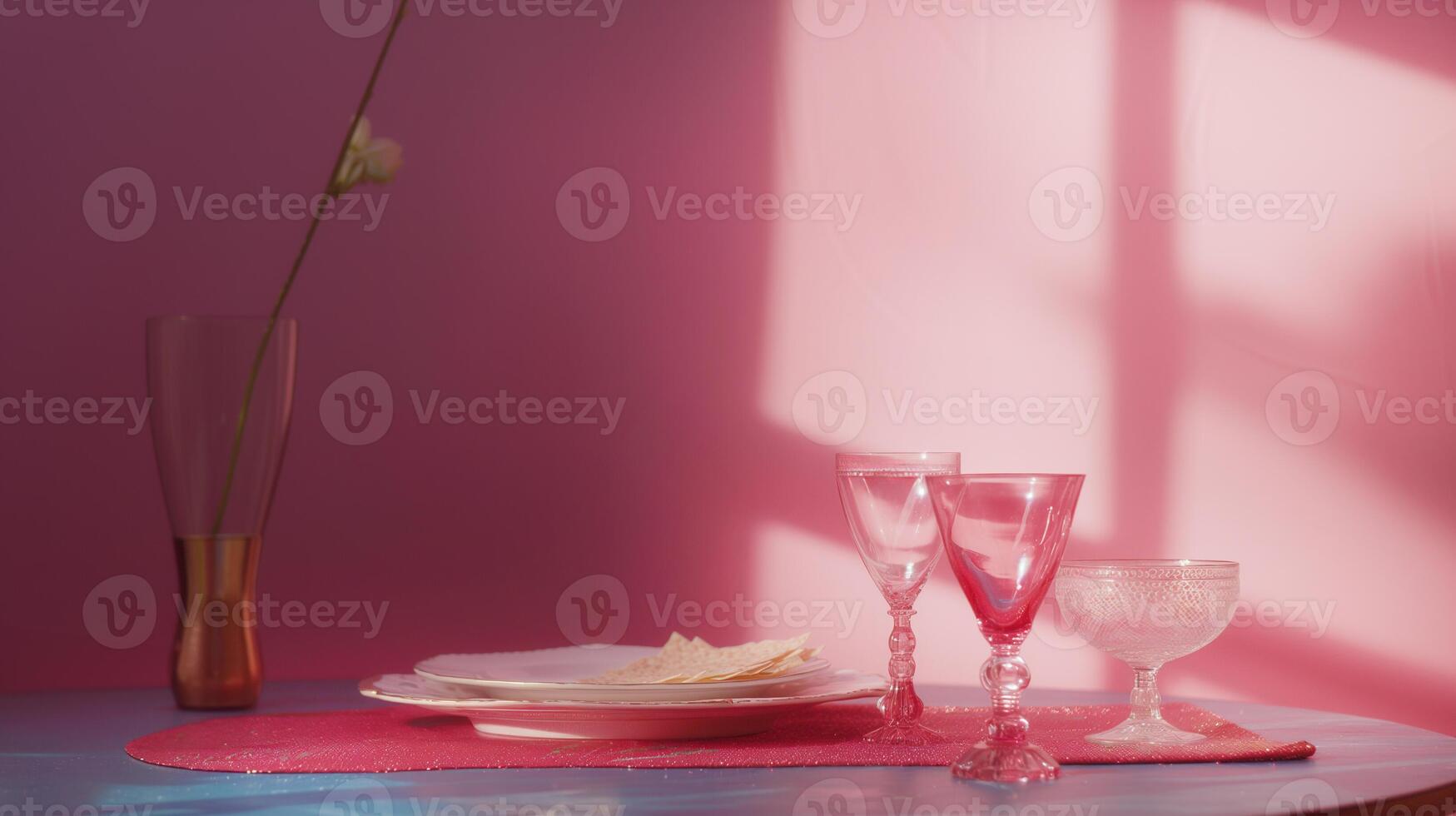 AI generated Romantic Pink Table Setting with Flower photo