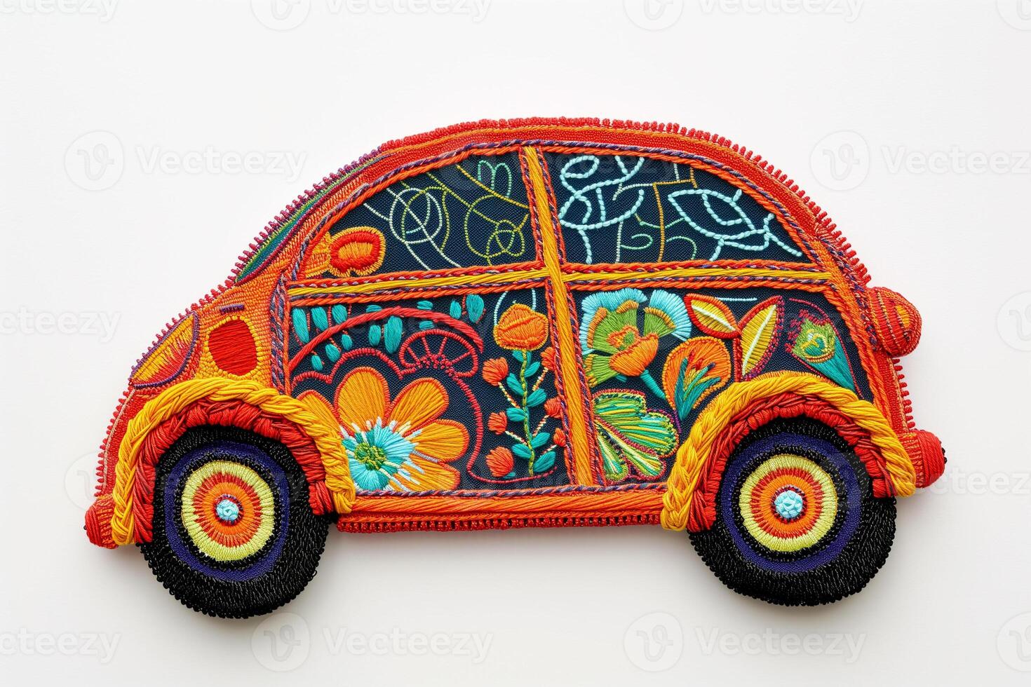 AI generated Yarn Bombed Car, Playful Textile Spectacle photo