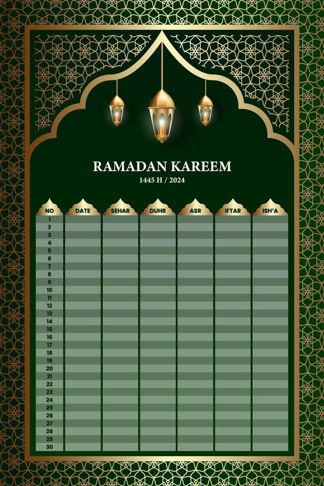 Ramadan holy month calendar schedule. Posters or banners for prayer