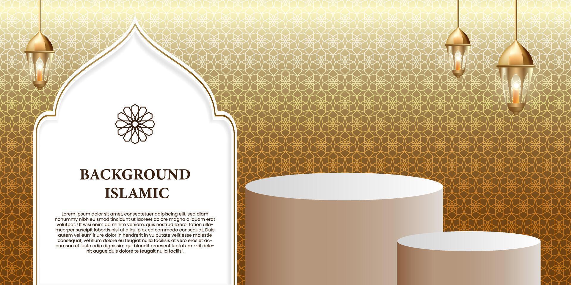 Podium display with an Islamic or Arabic theme with a luxurious gold background vector