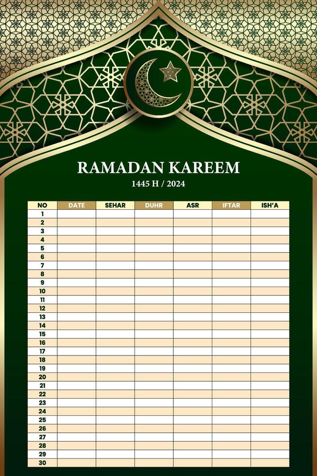Ramadan holy month calendar schedule. Posters or banners for prayer, fasting and breaking the fast. vector