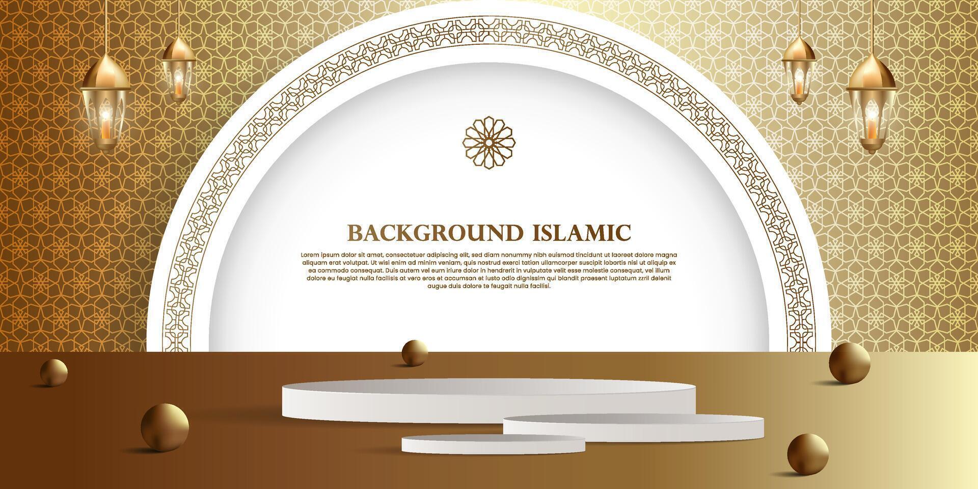 Podium display with an Islamic or Arabic theme with a luxurious gold background vector