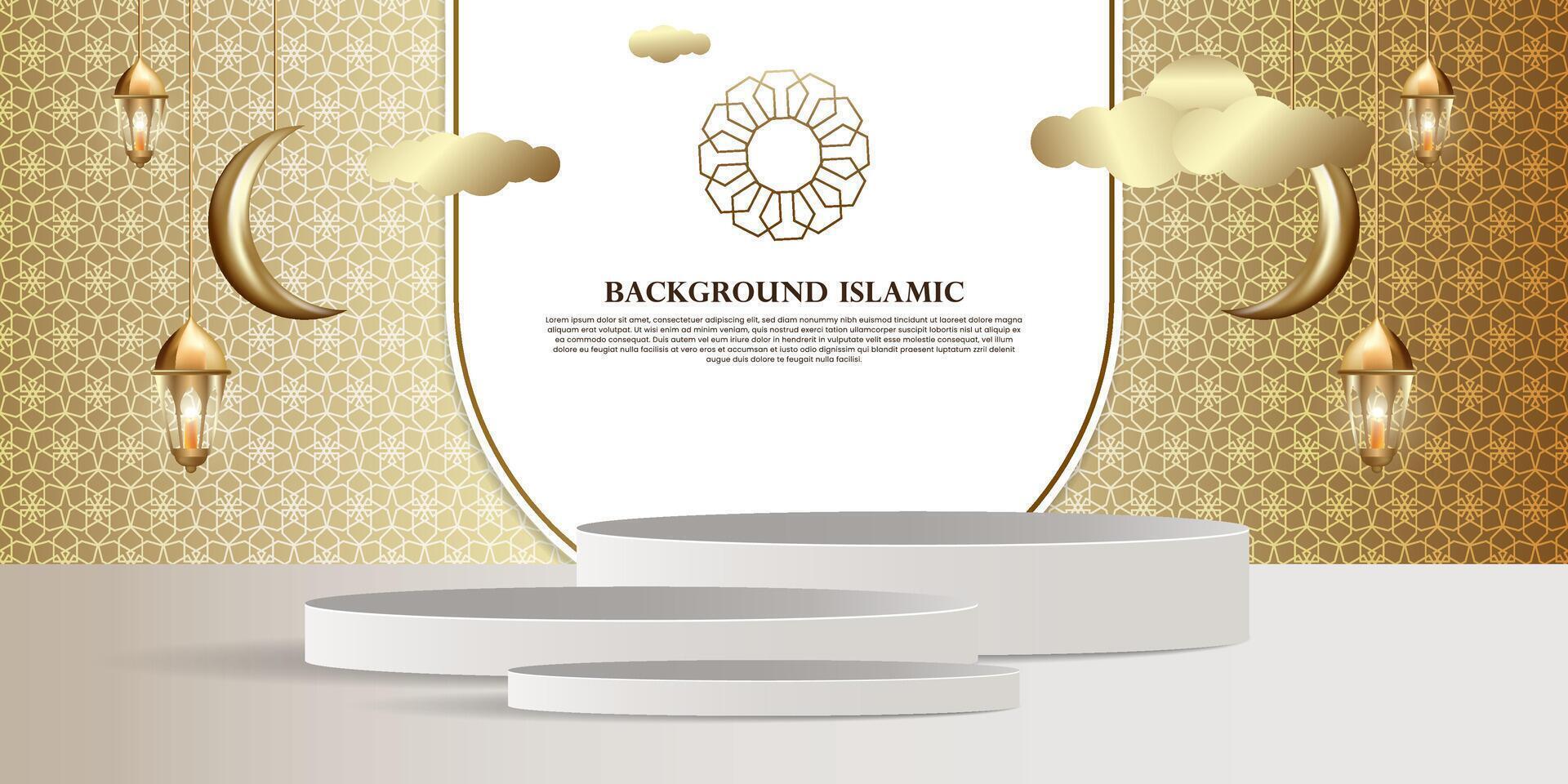 podium product display, with an Islamic or Arabic theme in luxurious gold colors vector