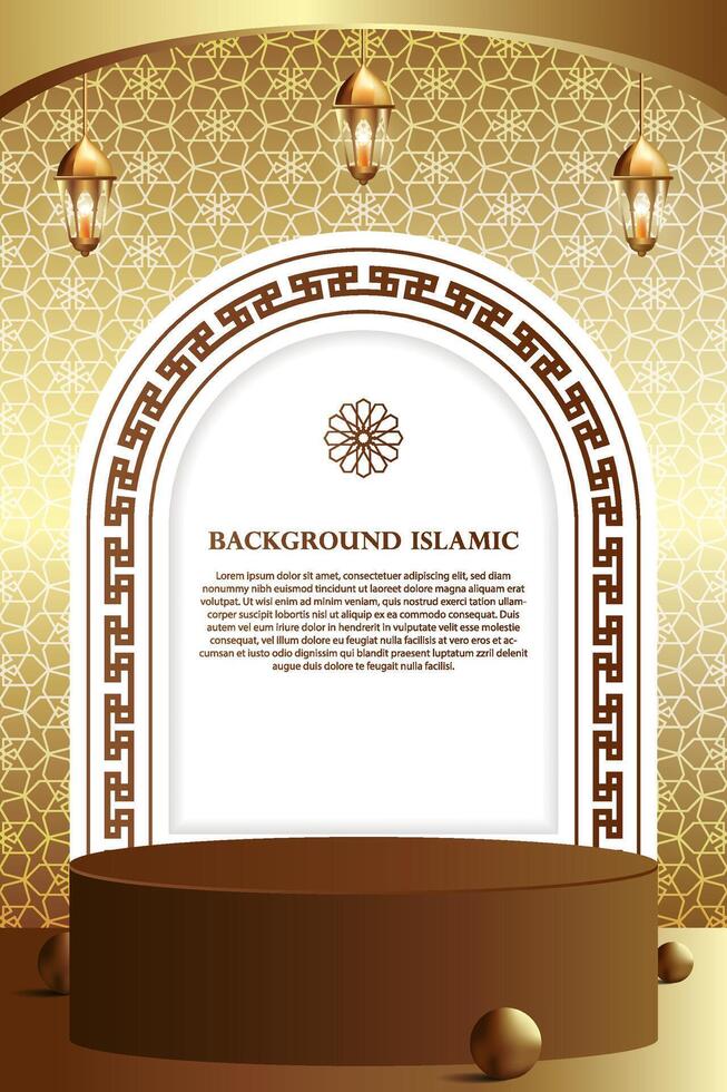 podio monitor con un islámico o Arábica tema con un lujoso oro antecedentes vector