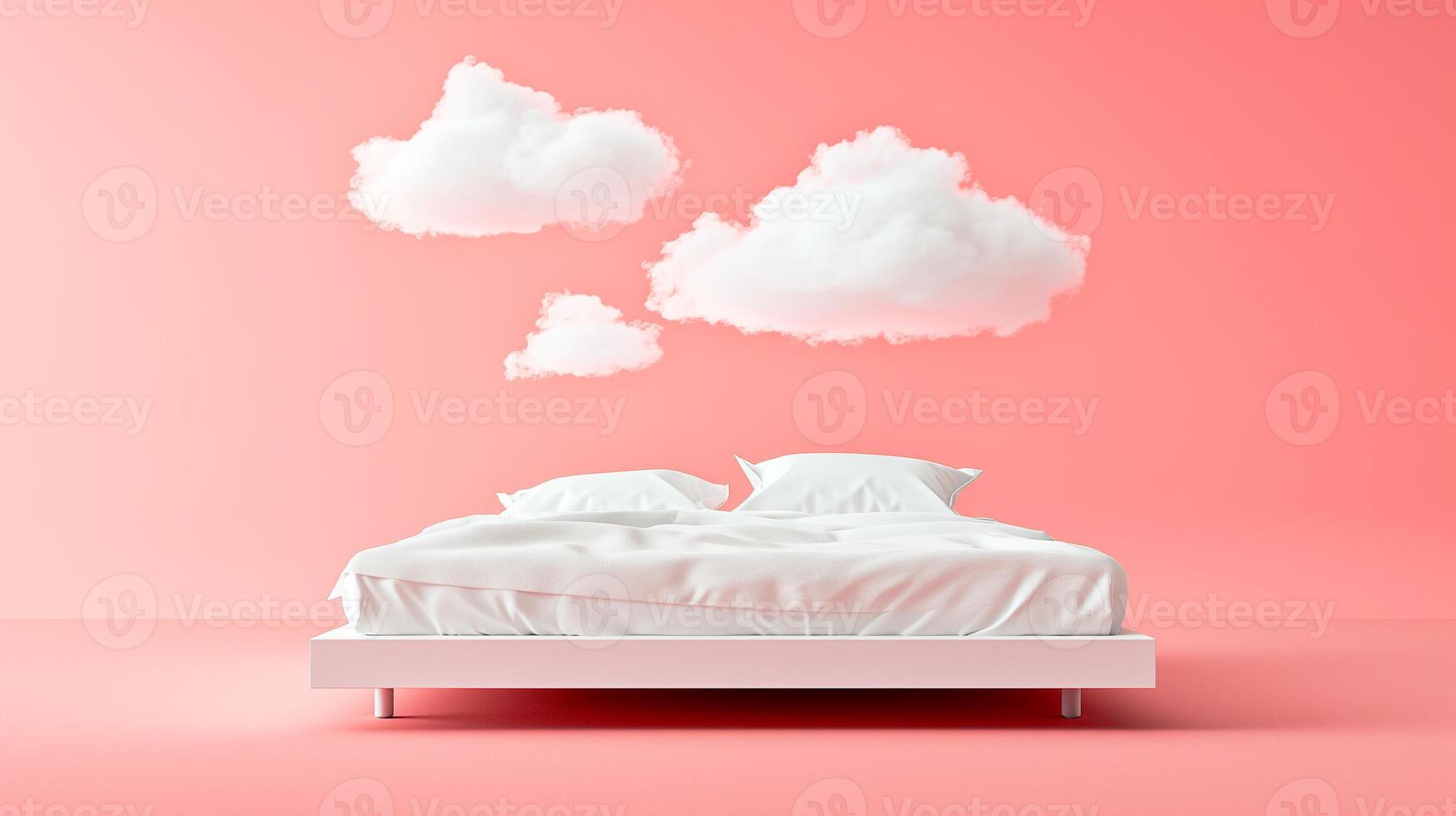 AI generated Dreamy Minimalist Bedroom, Cloud Pillows Aesthetics photo