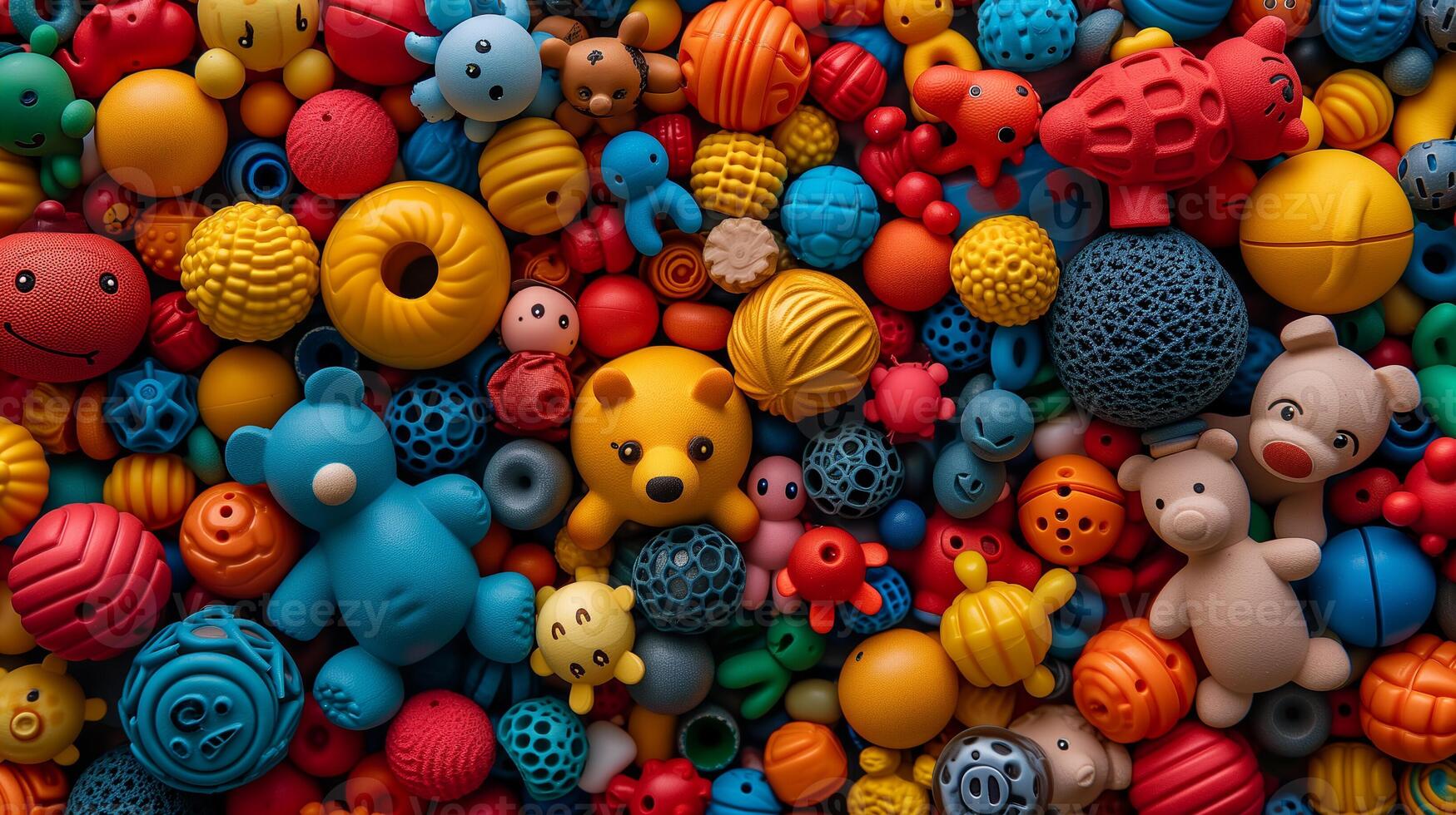 AI generated Kaleidoscope of Colorful Rubber Dog Toys photo