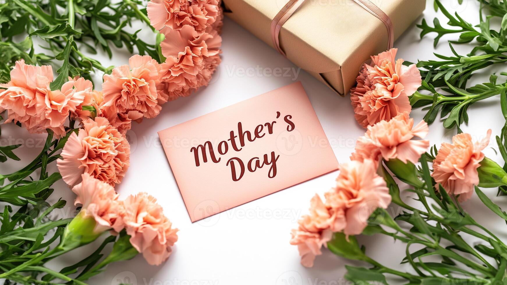 AI generated Mothers Day Love, Carnations, Gift, Card photo