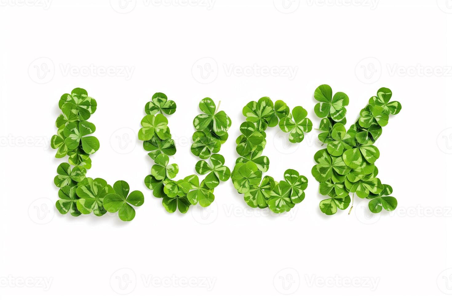 AI generated LUCK Lettering with Green Clovers   Fortune photo