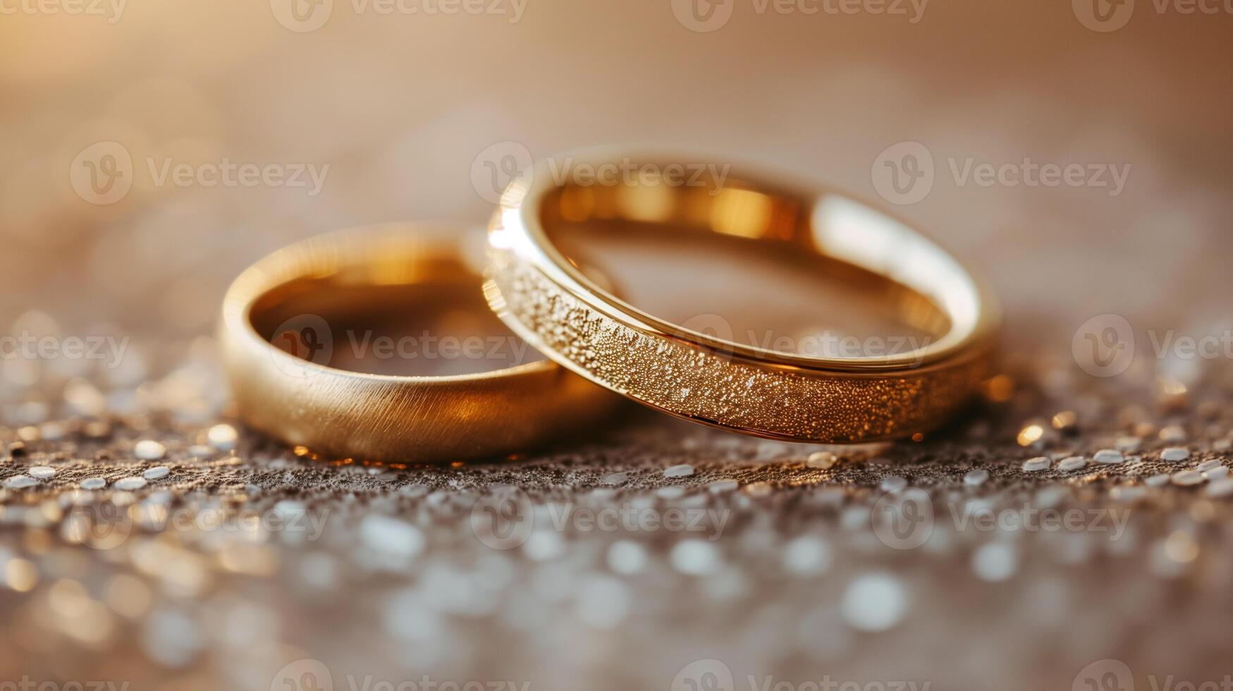 ai generado dorado Boda bandas, eterno amor brillar foto