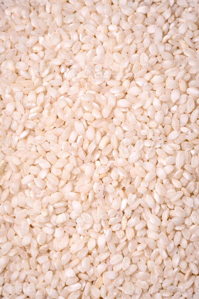 Large grains of uncooked white rice in a ceramic bowl photo