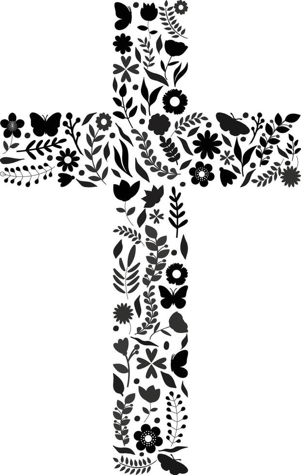 Cross with black spring floral spring, isolated design vector