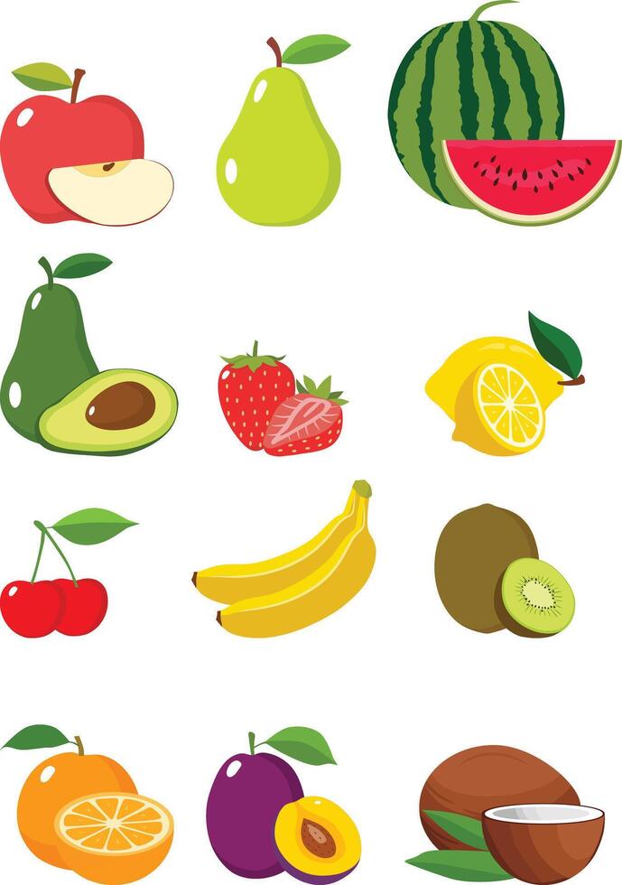 Fruta colección conjunto ilustración dibujos animados, plano diseño vector