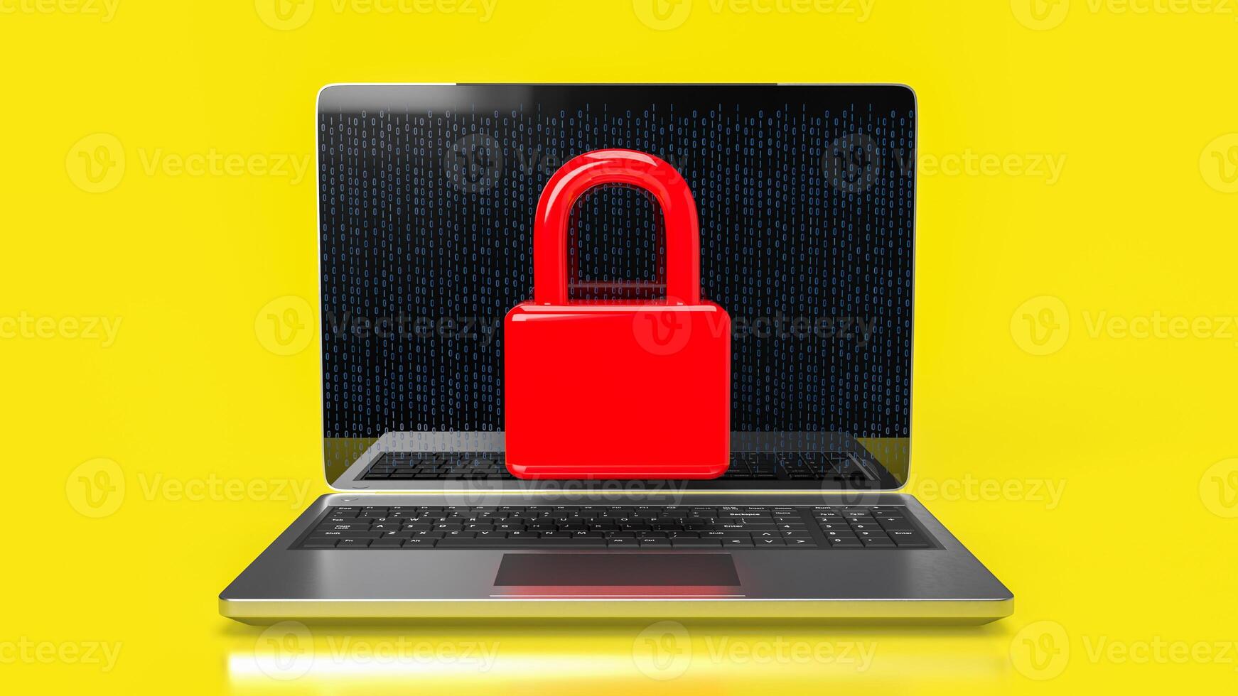 The laptop and red master key for it security concept 3d rendering. photo