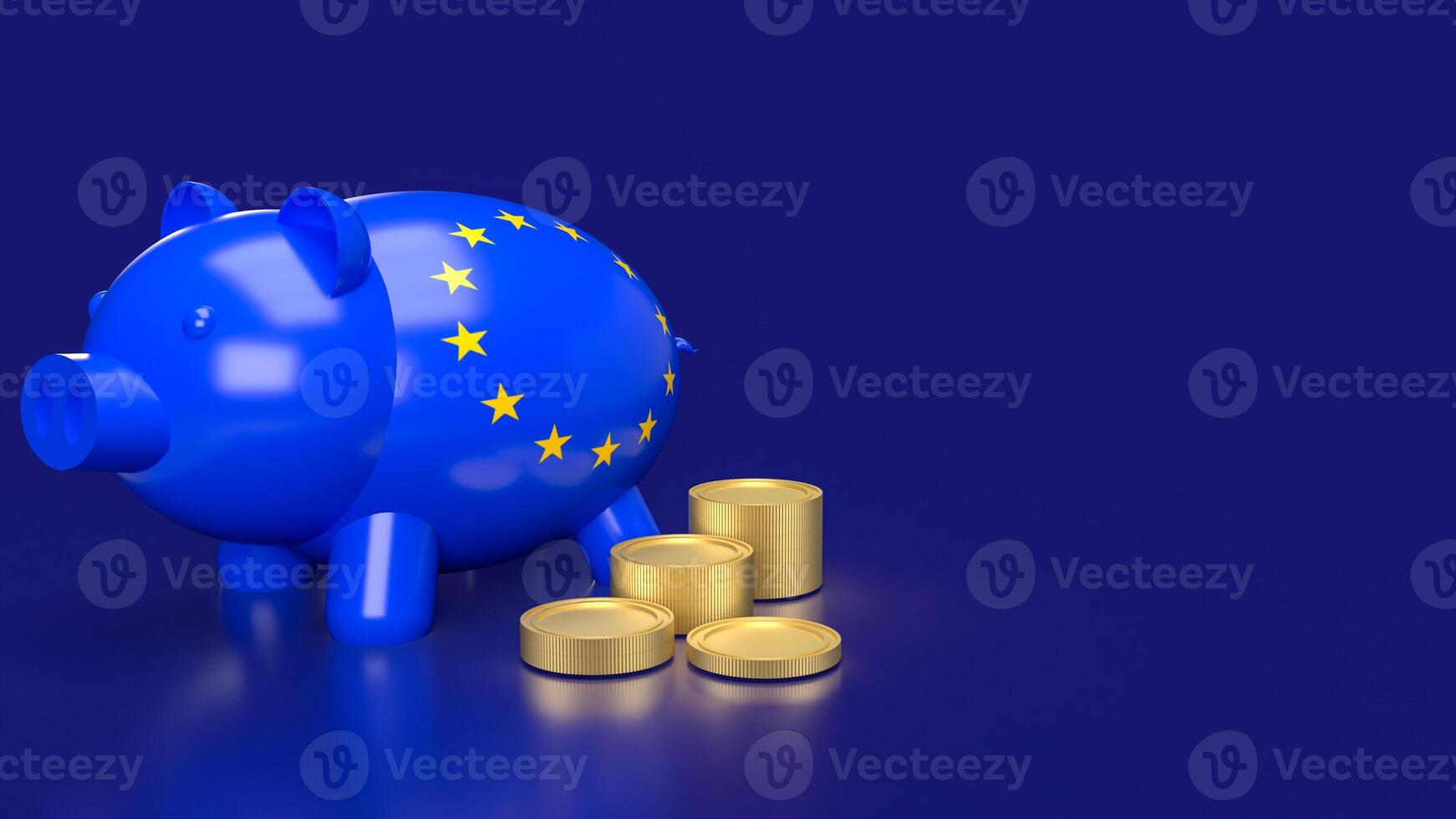 The Blue piggy bank and coins for Euro saving or business concept 3d rendering. photo